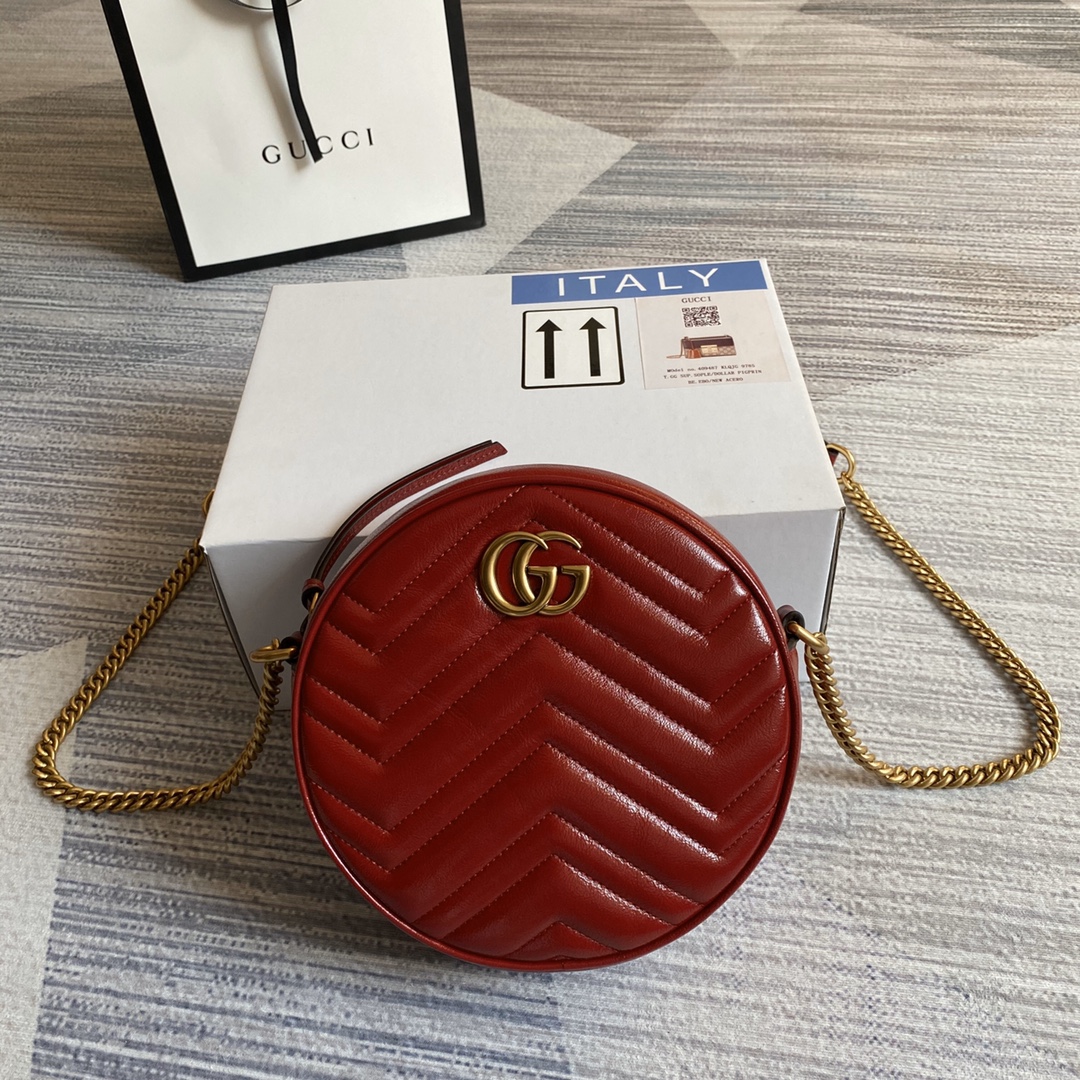 Gucci GG Marmont Mini Round Shoulder Bag 550154 Red